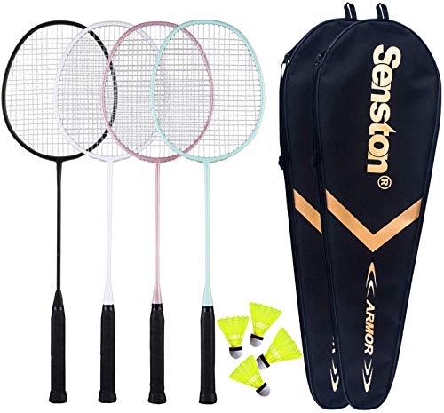 Senston Badminton Rackets 4 Pack, Badminton Set Including 2 Badminton Bag/4 Rackets/4 Nylon Badminton