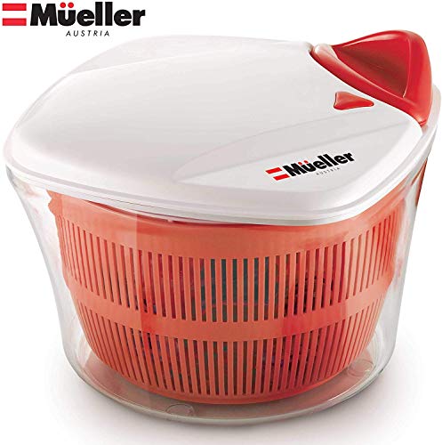 MUELLER Large 5L Salad Spinner Vegetable Washer with Bowl, Anti-Wobble Tech, Lockable Colander Basket and Smart Lock Lid - Lettuce Washer and Dryer - Easy Water Drain System and Compact Storage