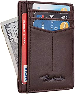 Travelambo RFID Front Pocket Minimalist Slim Wallet Genuine Leather Small Size (CH Crazy Horse Coffee)