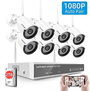 [2TB Hard Drive Pre-Install] 1080P Full HD Security Camera System Wireless,SAFEVANT 8 Channel Home NVR Systems 8pcs 2MP Outdoor Indoor Surveillance Cameras with Night Vision Motion Detection