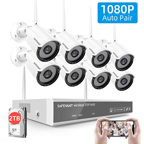 [2TB Hard Drive Pre-Install] 1080P Full HD Security Camera System Wireless,SAFEVANT 8 Channel Home NVR Systems 8pcs 2MP Outdoor Indoor Surveillance Cameras with Night Vision Motion Detection