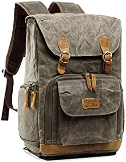 S-ZONE Waterproof Canvas Camera Backpack Case Bag Men Women14 inch Laptop Tripod