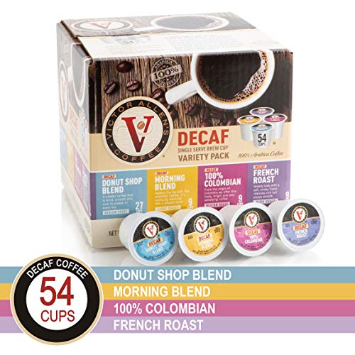 Decaf Donut Shop, Morning Blend, 100% Colombian, and French Roast Variety Pack for K-Cup Keurig 2.0 Brewers, 54 Count, Victor Allens Coffee Medium Roast Single Serve Coffee Pods