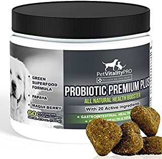 PetVitalityPRO Probiotics for Dogs with Natural Digestive Enzymes  4 Bill CFUs/2 Soft Chews  Dog Diarrhea Upset Stomach Yeast Gas Bad Breath Immunity Allergies Skin Itching Hot Spots  60 Count