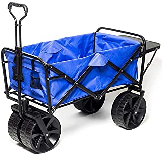 Collapsible Folding Wagon Beach Cart with Big Wheels for Beach, Outdoor Camping, Sports, Garden, Sand and Utility with Side Table, All-Terrain Heavy Duty Foldable Push and Pull Wagon