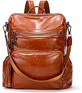 Backpack Purse for Women Fashion Oil Wax Leather Designer Travel Large Ladies Shoulder Bags with Tassel Brown