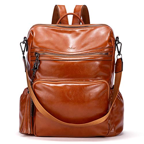 Backpack Purse for Women Fashion Oil Wax Leather Designer Travel Large Ladies Shoulder Bags with Tassel Brown