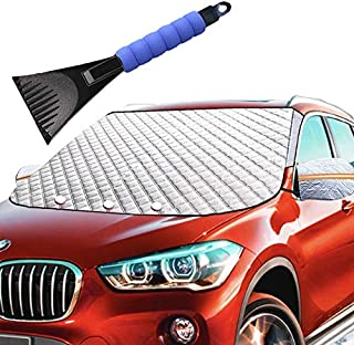 Car Windshield Snow Ice Winter Cover 62X49 Extra Large with 4 Layers Full Wiper Protector Magnetic Windshield Covers for Most Car SUV Truck Van Snow Ice Sun Frost Defense Side Mirror Covers