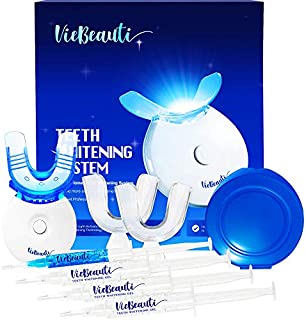 VieBeauti Teeth Whitening Kit - 5X LED Light Tooth Whitener with 35% Carbamide Peroxide, Mouth Trays, Remineralizing Gel and Tray Case - Built-In 10 Minute Timer Restores Your Gleaming White Smile