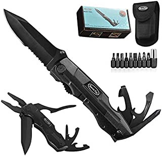 RoverTac Pocket Knife UPGRADED Multitool with Safety Locking Blade Handy Gifts for Men Women Tactical Knife Folding Knife Pliers Bottle Opener Screwdriver Great for Survival Hunting Outdoor