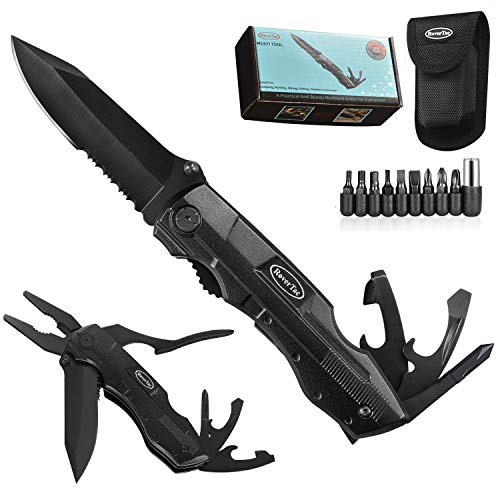RoverTac Pocket Knife UPGRADED Multitool with Safety Locking Blade Handy Gifts for Men Women Tactical Knife Folding Knife Pliers Bottle Opener Screwdriver Great for Survival Hunting Outdoor