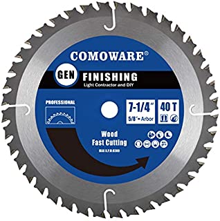 COMOWARE Circular Saw Blades 7 1/4 inch - 40 Tooth ATB , Premium Tip, Anti-Vibration with 5/8 inch Arbor Light Contractor and DIY General Purpose for Wood, Laminate, Veneered Plywood & Hardwoods