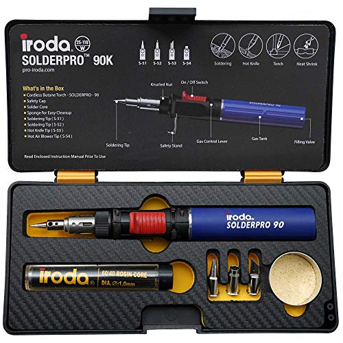 Iroda Solderpro Pro 90K, Cordless Soldering Iron Kit, 4-in-1 Heat Shrink, Hot Knife, Butane Soldering Iron Torch, Perfect For Hobbyists, 25 Second Heat Up, 100 Mins Run Time Butane Not Included