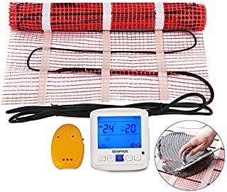 Happybuy 40 Sqft 120V Electric Radiant Floor Heating Mat with Alarmer and Programmable Floor Sensing Thermostat Self-Adhesive Mesh Underfloor Heat Warming Systems Mats Kit (40Sqft Kit)