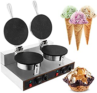 WICHEMI Electric Ice Cream Cone Waffle Maker Machine Double Head 1200W Stainless Steel Nonstick Temperature and Time Control Electric Waffle Cone Machine for Commercial Home Use