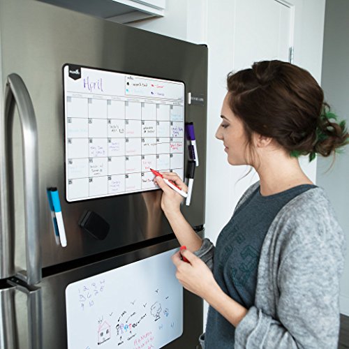 Magnetic Dry Erase Calendar for Fridge: with Stain Resistant Technology - Two Sizes - 4 Fine Tip Markers and Large Eraser with Magnets- Monthly Whiteboard for Refrigerator Wall: White Board Desk Base