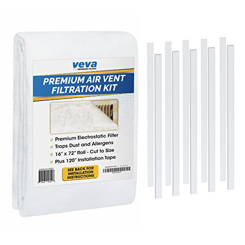 VEVA Complete Premium Vent Register Filters Kit - 72 x 16 Electrostatic Media & 120 of Tape (30+ Filters per Roll) for HVAC, AC & Heating Intake Registers & Grilles to Reduce Dust and Allergy