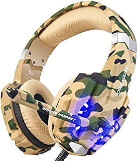 BENGOO Stereo Gaming Headset for PS4, PC, Xbox One Controller, Noise Cancelling Over Ear Headphones Mic, LED Light, Bass Surround, Soft Memory Earmuffs for Laptop Mac Nintendo Switch Camouflage