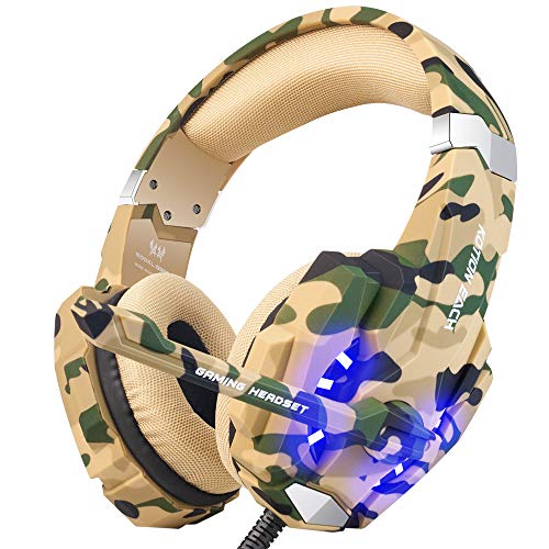 BENGOO Stereo Gaming Headset for PS4, PC, Xbox One Controller, Noise Cancelling Over Ear Headphones Mic, LED Light, Bass Surround, Soft Memory Earmuffs for Laptop Mac Nintendo Switch Camouflage