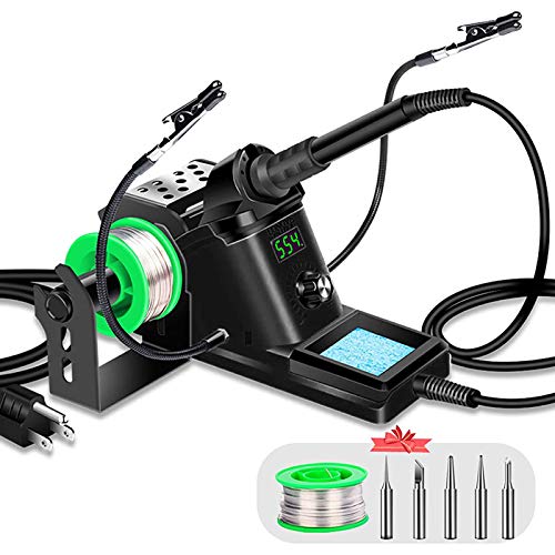 LONOVE Soldering Iron Station Kit  60W Solder Station 194-896 Adjustable Temperature, LED Display, Sleep Function, C/F Switch, 2 Helping Hands, 5 Extra Solder Tips & 1 Solder Wire - Black