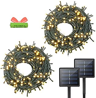 OZS- 2Pack Each 72FT 200LED Solar Lights Outdoor, Upgraded Super Bright Solar String Lights Outdoor Waterproof, 8 Modes Solar Christmas Lights for Wedding Patio Garden Tree Party (Warm White)