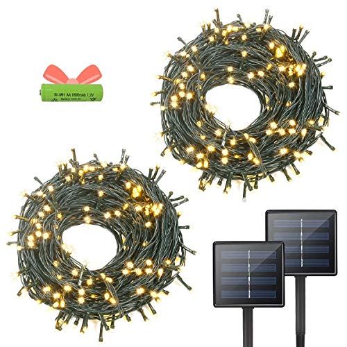 OZS- 2Pack Each 72FT 200LED Solar Lights Outdoor, Upgraded Super Bright Solar String Lights Outdoor Waterproof, 8 Modes Solar Christmas Lights for Wedding Patio Garden Tree Party (Warm White)