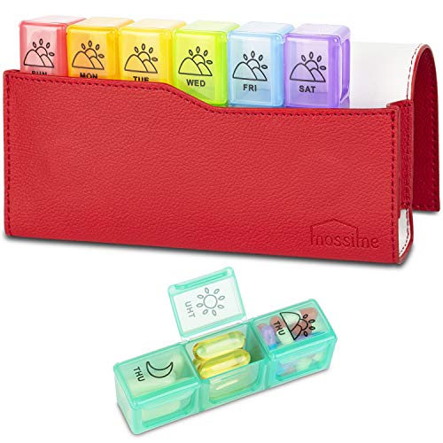 Large Daily Pill Organizer 3 Times a Day, Light Proof Pill Box and Organizer 7 Day with PU Leather Pill Case, BPA Free, Pill Holder for Supplierment, Pill Container Medication Holder for Vitamin