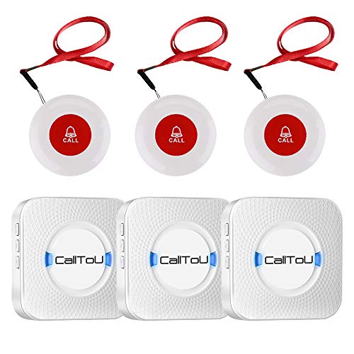 CallToU Wireless Caregiver Pager Call System 3 SOS Call Buttons/Transmitters 3 Receivers Nurse Calling Alert Patient Help System for Home/Personal Attention Pager 500+Feet Plugin Receiver Alert