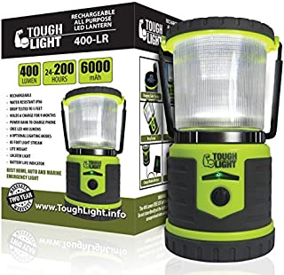 Tough Light LED Rechargeable Lantern - 200 Hours of Light Plus a Phone Charger for Hurricane, Emergency or Camping, Long Lasting Battery- Free 2 Year Warranty