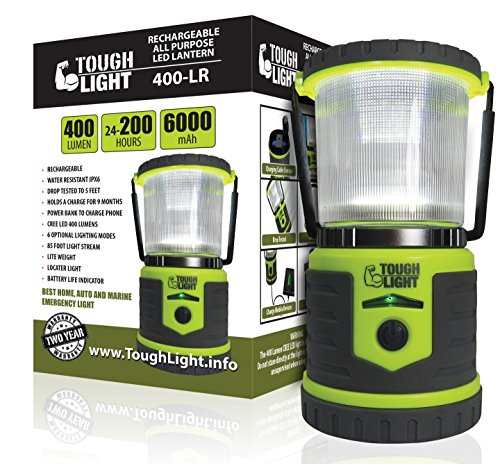 Tough Light LED Rechargeable Lantern - 200 Hours of Light Plus a Phone Charger for Hurricane, Emergency or Camping, Long Lasting Battery- Free 2 Year Warranty