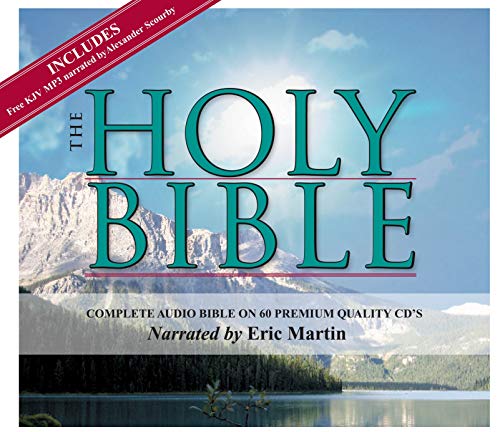 2 Complete King James Version Audio Bibles in one Product! -60 CD Discs Narrated by Eric Martin and 2 MP3CDs narrated by Alexander Scourby.All 66 ... ... Complete Old and New Testaments on 60 CDs