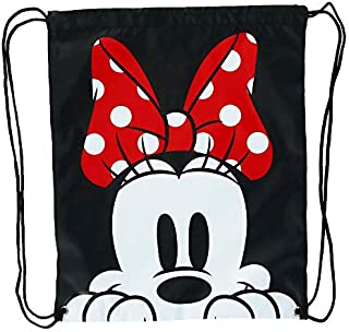 Disney Minnie Mouse Face Drawstring Tote Backpack, Black, One Size