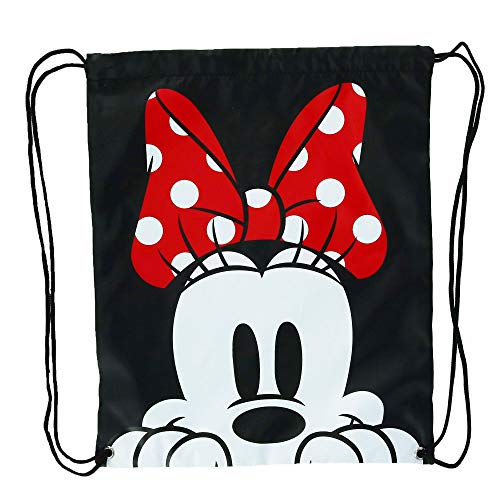 Disney Minnie Mouse Face Drawstring Tote Backpack, Black, One Size