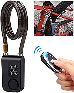 Wsdcam Bike Lock Alarm with Remote Universal Security Alarm Lock System Anti-Theft Vibration Alarm for Bicycle Motorcycle Door Gate Lock 110dB,31.49 inch Cable Length, IP55 waterproof Alarm Cable Lock