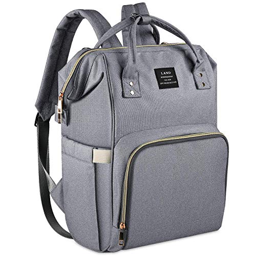 Land Diaper Bag for Mom, Ticent Baby Diaper Backpack Organizer Large Capacity Compact Dad Baby Bag Back Pack Toddler Nappy Bag Bookbag, Gray