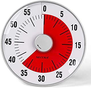 Secura 7.5-Inch Oversize Visual Countdown Timer, 60-Minute Kitchen Timer | Time Management Tool for Kids, Teachers and Adults (Red)