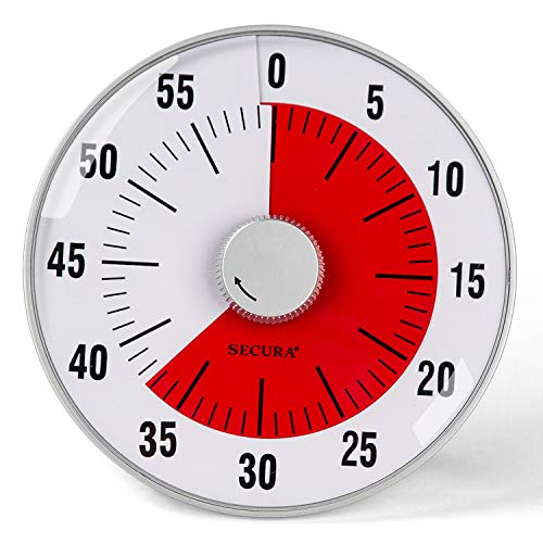 Secura 7.5-Inch Oversize Visual Countdown Timer, 60-Minute Kitchen Timer | Time Management Tool for Kids, Teachers and Adults (Red)