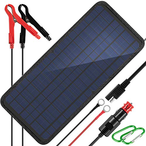 KINGSOLAR 10W 12v Solar Car Battery Charger, 12 Volts Solar Trickle Charger, Solar Panel Battery Maintainer,Portable Power Kit Portable Backup for Automotive,Boat, RV with Alligator Clip Adapter