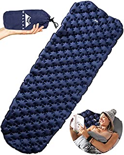 WELLAX Ultralight Air Sleeping Pad - Inflatable Camping Mat for Backpacking, Traveling and Hiking Air Cell Design for Better Stability & Support -Best Sleeping Pad (Blue)