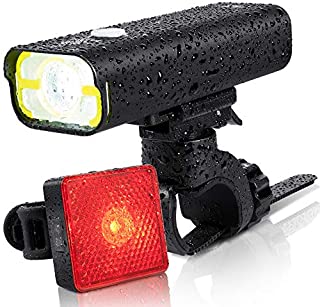 BrightRoad Rechargeable 800 Front and 40 Lumens Back Bicycle Lights Set, Ultra Bright LED Headlight, Smart Motion Bike Tail Light, IPX6 Waterproof Bike Lights Combo, Rear Light with Build In reflector