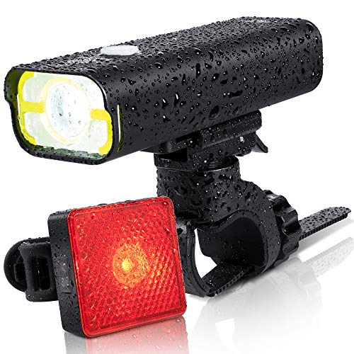 BrightRoad Rechargeable 800 Front and 40 Lumens Back Bicycle Lights Set, Ultra Bright LED Headlight, Smart Motion Bike Tail Light, IPX6 Waterproof Bike Lights Combo, Rear Light with Build In reflector