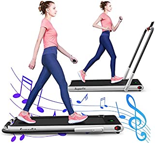 GYMAX Folding Treadmill, 2 in 1 Under Desk Electric Running Machine with Bluetooth & LED Screen, Portable Walking Machine for Home, Office, Gym (Silver)