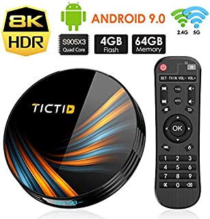 Android 9.0 TV Box 4GB RAM 64GB ROM, TICTID TX6 Plus Android TV Box S905X3 Quad-Core with 8K4K UHD H.265 1000M RJ45 Dual-WiFi 5G/2.4G, BT 4.0, USB 3.0 Smart TV Box