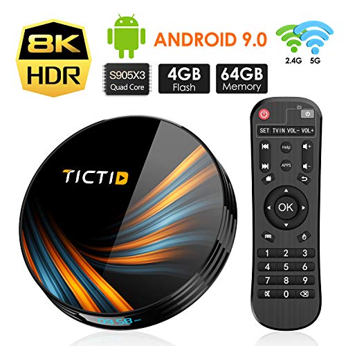 Android 9.0 TV Box 4GB RAM 64GB ROM, TICTID TX6 Plus Android TV Box S905X3 Quad-Core with 8K4K UHD H.265 1000M RJ45 Dual-WiFi 5G/2.4G, BT 4.0, USB 3.0 Smart TV Box