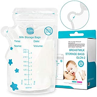 GLAND Breastmilk Storage Bags Easy Pour Spout 100 Count, Pre-Sterilized BPA Free Ready to Use Double Zipper Seal Bags for Pumping Freezing and Feeding milk Self-Standing Flat Profile Space Saving 8 oz