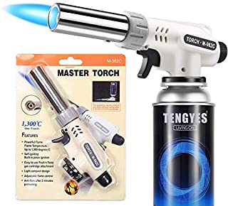 Kitchen Butane Blow Torch Lighter - Culinary Torch Chef Cooking Torches Professional Adjustable Flame with Reverse Use for Creme, Brulee, BBQ, Baking, Jewelry by TENGYES, Butane Not Included