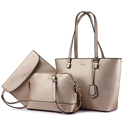 Handbags for Women Tote Bag Shoulder Bag Top Handle Satchel Purse Set 3PCS Fashion Pearlescent khaki