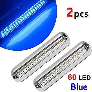 VOFONO 1 Pair Underwater Lights for Boat Waterproof IP68 60LED Stainless Steel Blue Underwater Pontoon Marine/Boat Houseboat Navigation Transom Trailer Lights