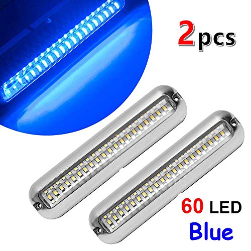 VOFONO 1 Pair Underwater Lights for Boat Waterproof IP68 60LED Stainless Steel Blue Underwater Pontoon Marine/Boat Houseboat Navigation Transom Trailer Lights