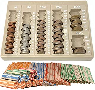 Coin Counter and Sorters Money Tray  Bundled with 64 Coin Roll Wrappers  6 Storage Compartment Change Counter Organizer and Holder - Ideal Coin Dispenser Trays for Bank Tellers Business or Home Use